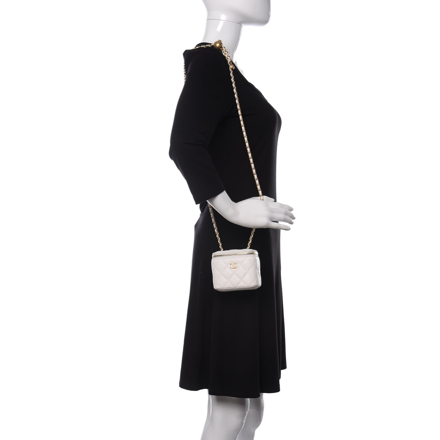 Chanel Lambskin Quilted Pearl Crush Mini Vanity Case With Chain