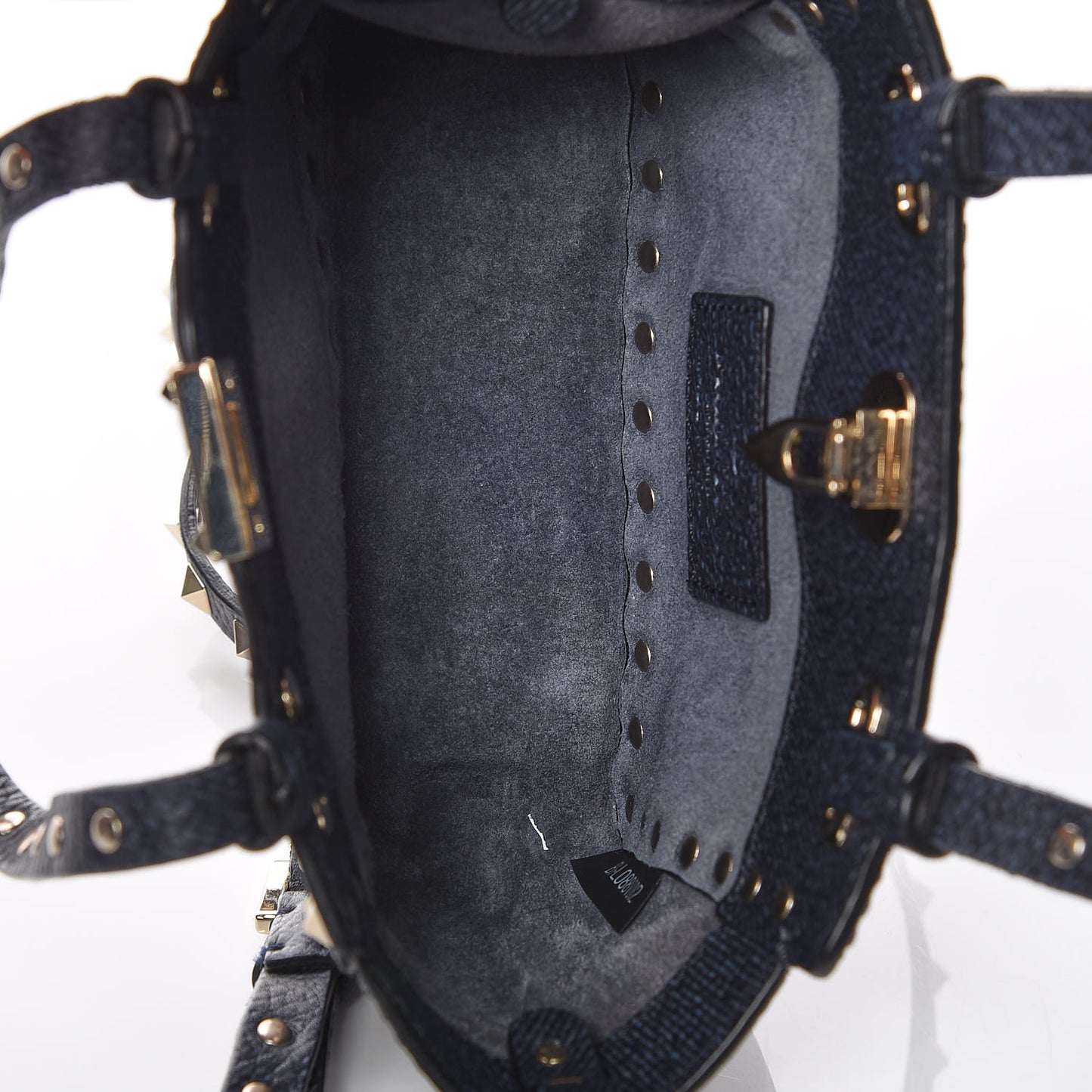 Pebbled Calfskin Micro Rockstud Tote Deep Denim