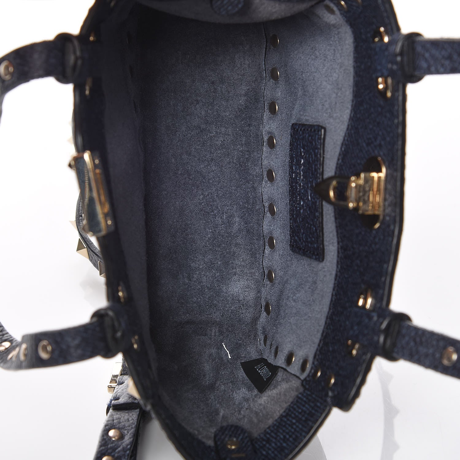 Valentino Garavani Pebbled Calfskin Micro Rockstud Tote Deep Denim 8 of 10