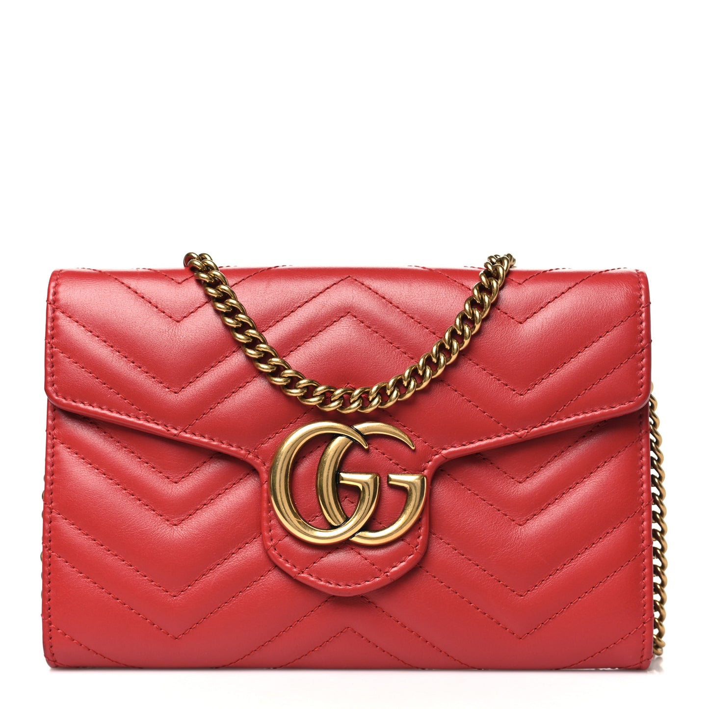 Calfskin Matelasse Mini GG Marmont Chain Wallet Hibiscus Red