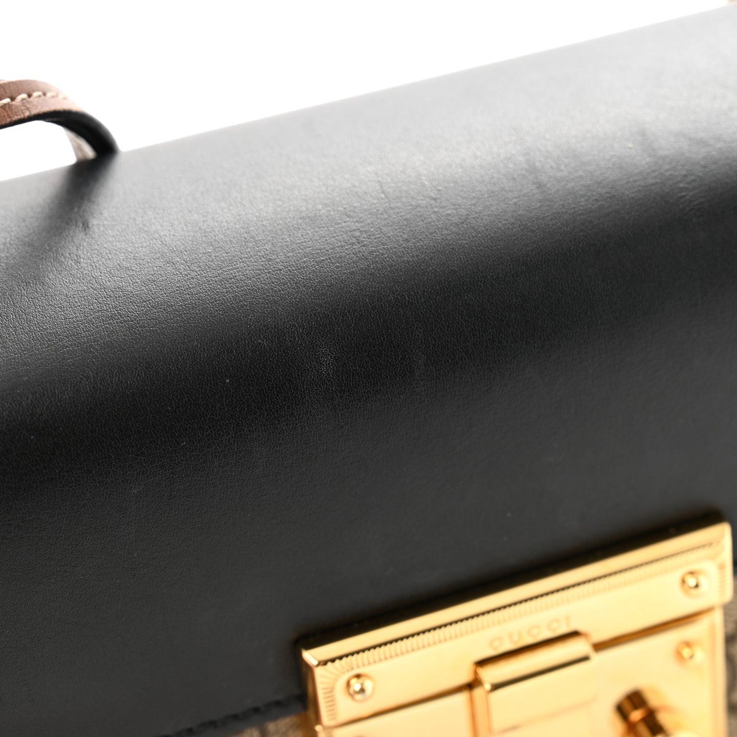 GG Supreme Monogram Calfskin Small Padlock Shoulder Bag Beige Black Cuir