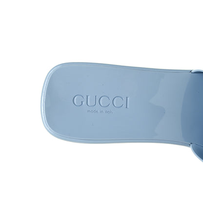Gucci Rubber Gucci Logo Womens Platform 20/60mm Slide Sandals 38 Porcelain Light Blue 9 of 10