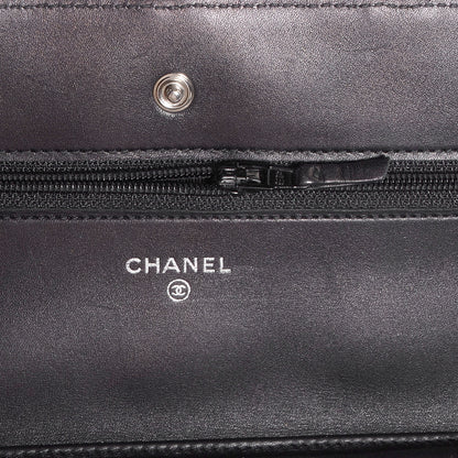 Chanel Calfskin Double Stitch Hamptons Wallet On Chain WOC Black 11 of 11