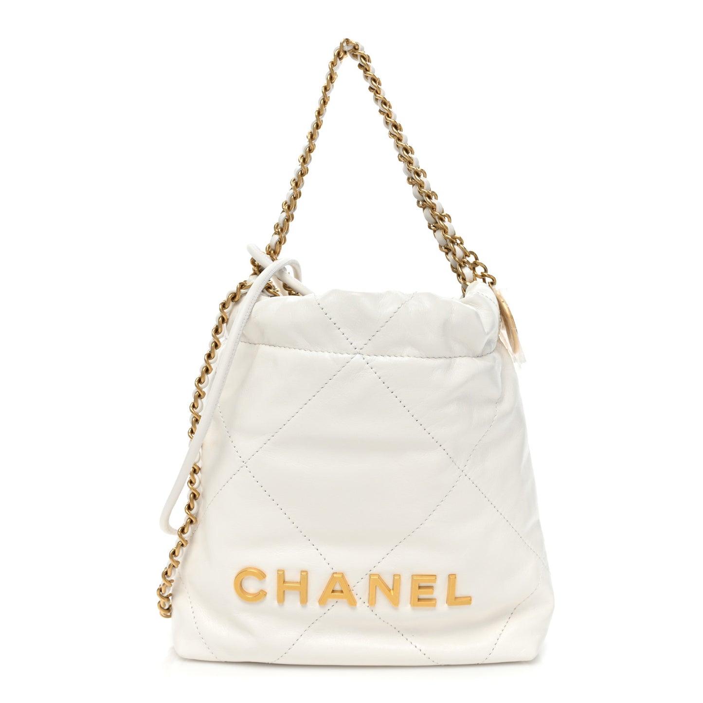 Shiny Calfskin Quilted Mini Chanel 22 White