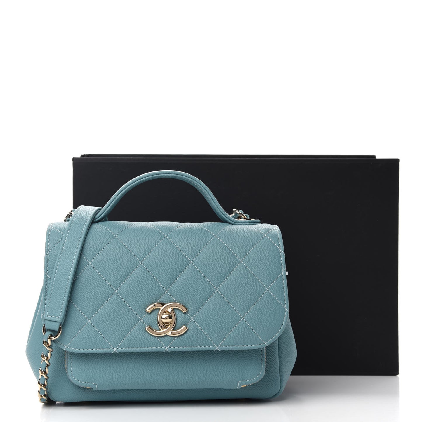 Caviar Quilted Small Business Affinity Flap Light Blue