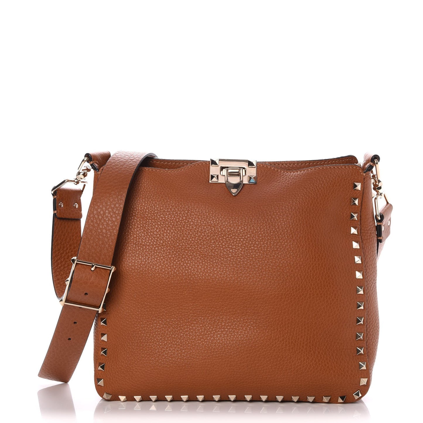 Pebbled Calfskin Small Rockstud Flip-Lock Messenger Bag Light Cuir