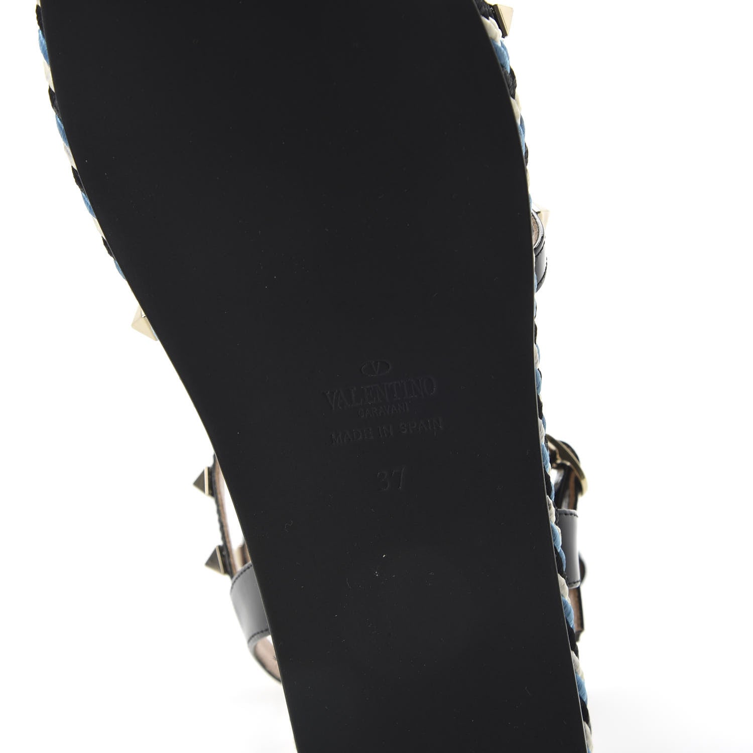 Valentino Garavani Patent Rockstud Torchon Espadrille Caged 30mm Flat Sandals 37 Black 7 of 10
