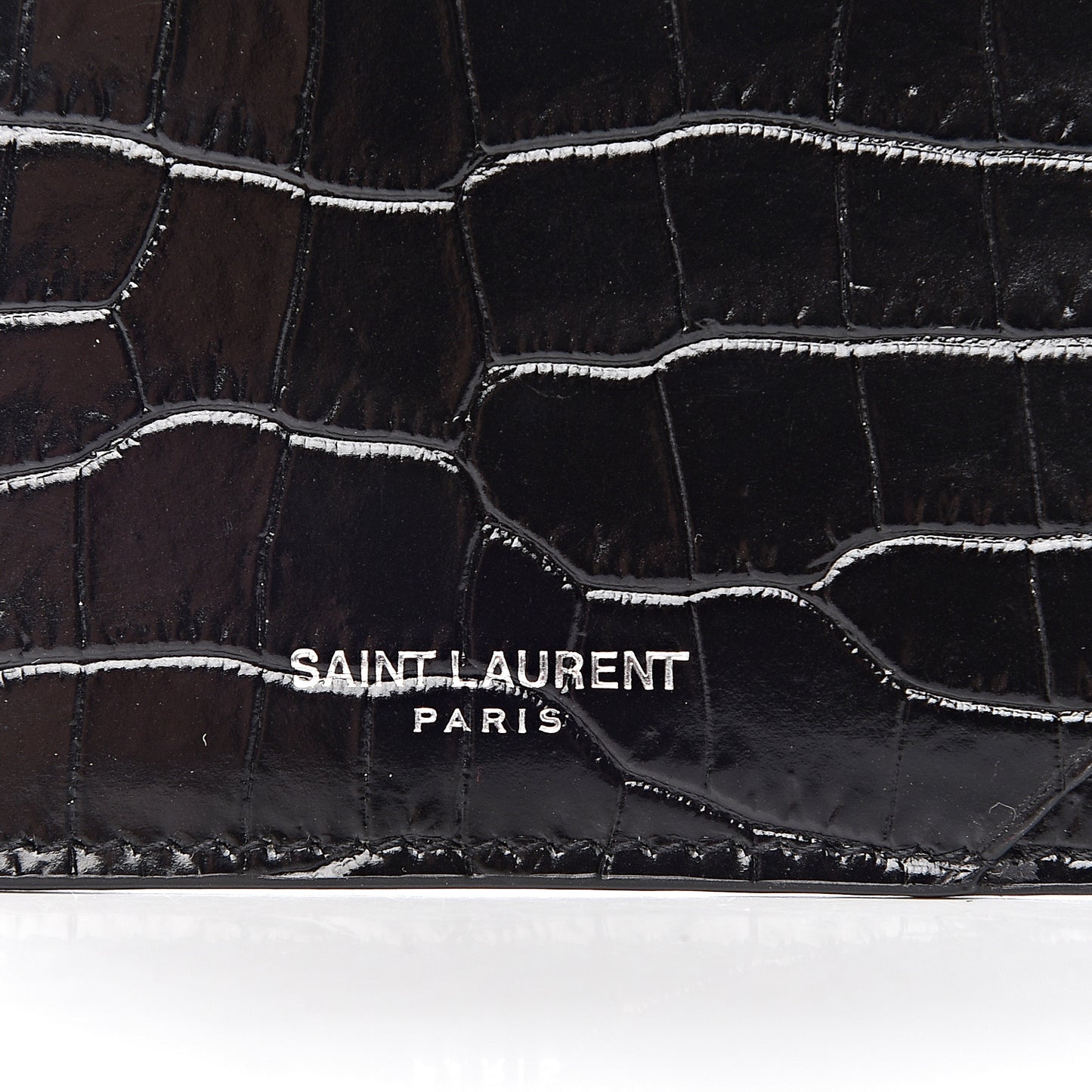 Calfskin Crocodile Embossed 5 Fragments Zip Pouch Card Holder Black