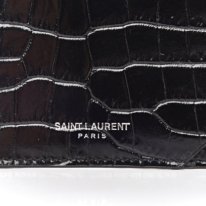 Saint Laurent Calfskin Crocodile Embossed 5 Fragments Zip Pouch Card Holder Black 8 of 8