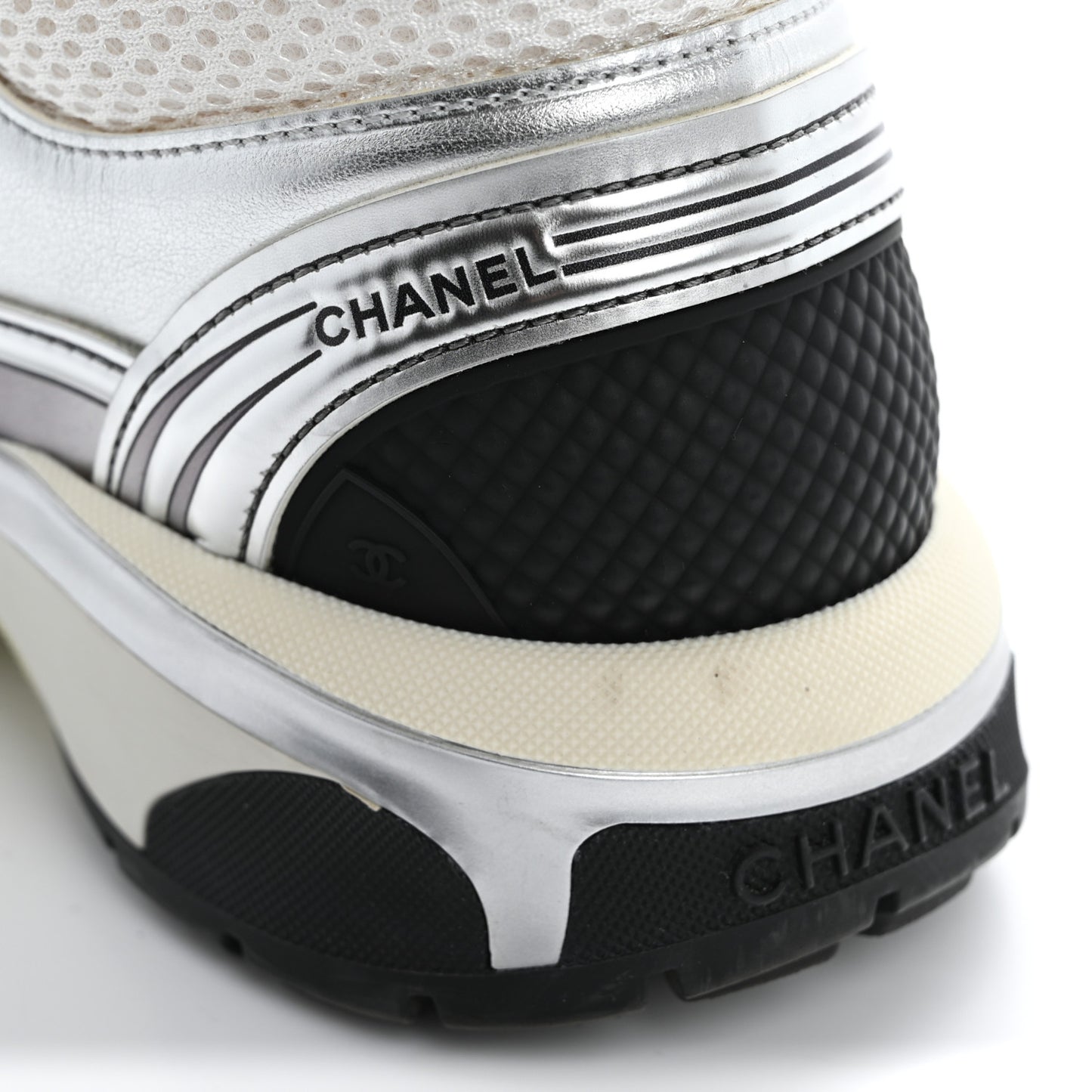 Fabric Laminated Calfskin Stretch CC Sneakers 37 White Silver