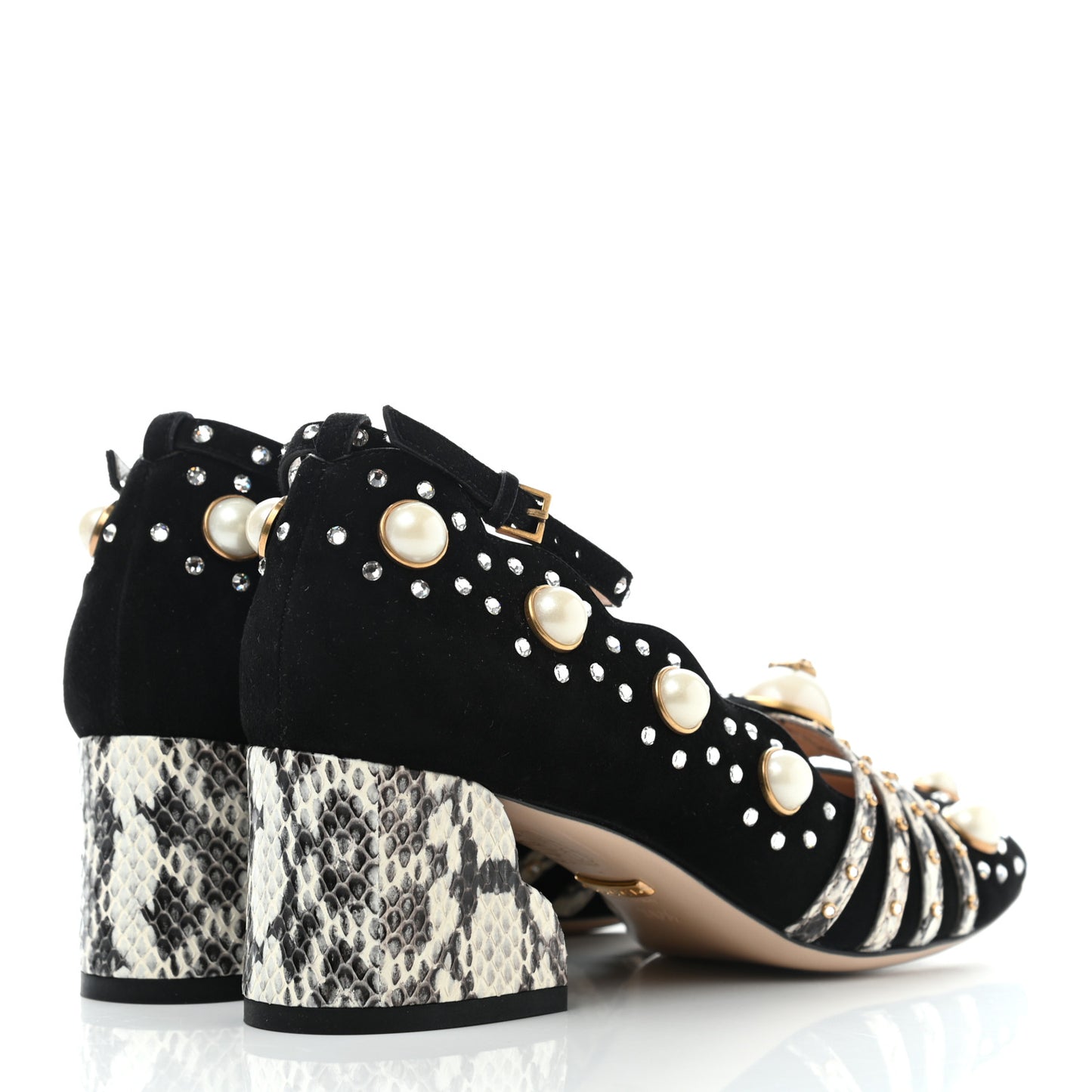 Suede Snakeskin Pearl Studded Ofelia Pumps 36.5 Black