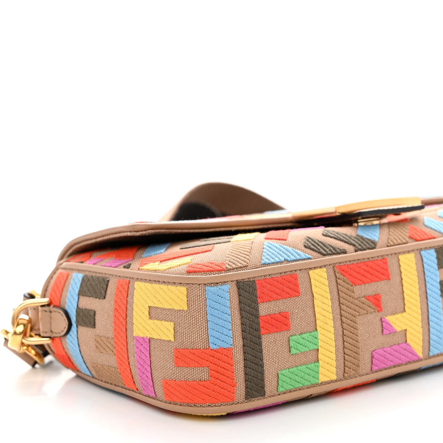 Canvas Vitello King FF Multicolor Embroidered Baguette Multicolor Cuoio