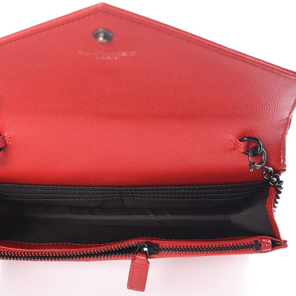 Saint Laurent Grain De Poudre Matelasse Chevron Monogram Envelope Chain Wallet New Red 5 of 11