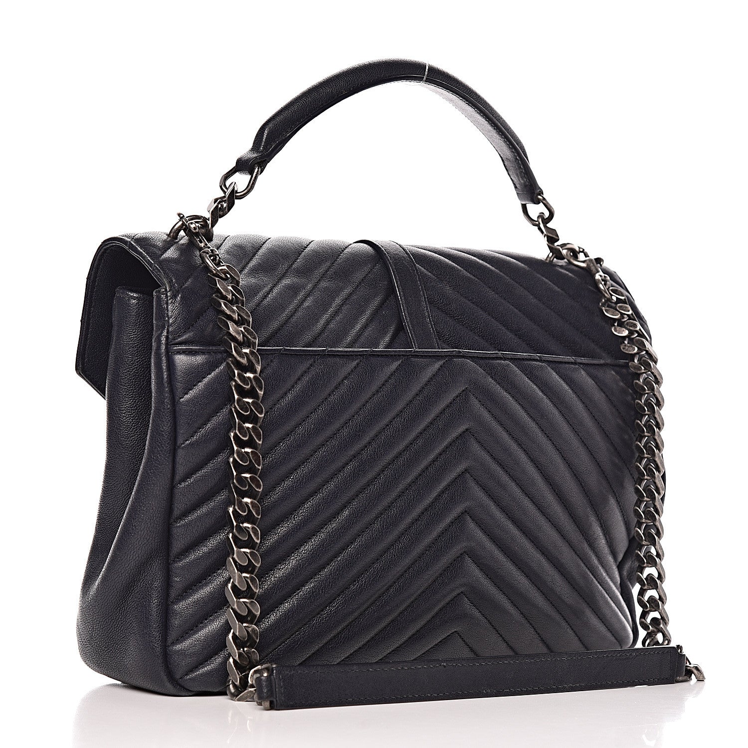 Saint Laurent Sheepskin Matelasse Chevron Monogram Large College Satchel Deep Marine 3 of 19