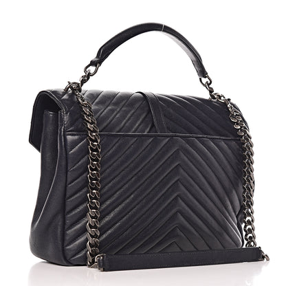 Saint Laurent Sheepskin Matelasse Chevron Monogram Large College Satchel Deep Marine 3 of 19