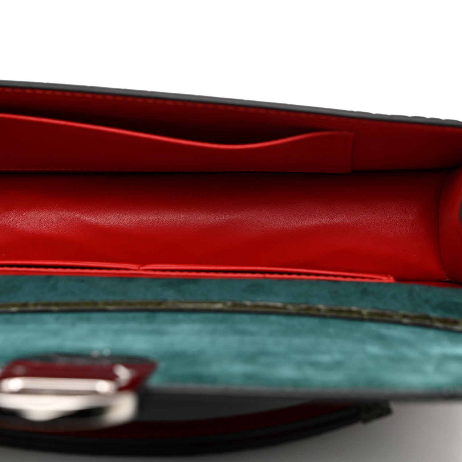 Christian Louboutin Calfskin Alligator Embossed Elisa Baguette Forest Night 5 of 9