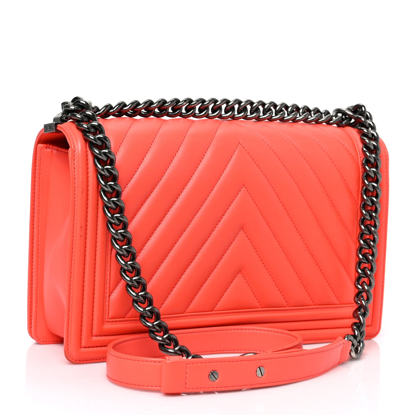 Calfskin Chevron Quilted New Medium Boy Flap Coral