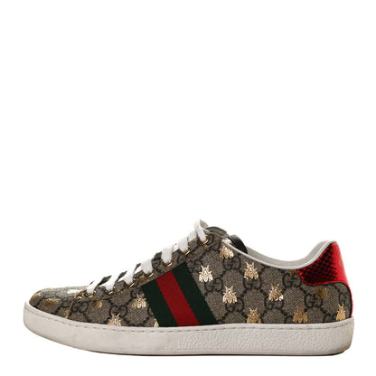 Gucci GG Supreme Monogram Bees Ayers Web Womens Ace Sneakers 37.5 Beige Oro Green Red 1 of 11