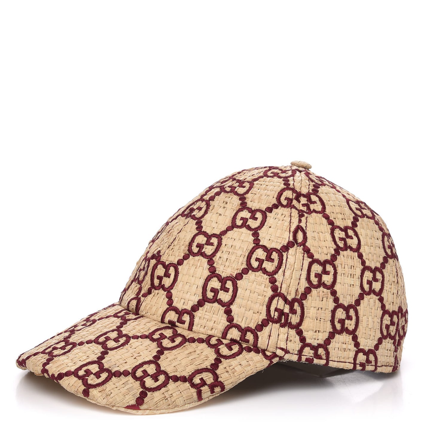 Raffia GG Monogram Elaphe Embroidered Aisha Baseball Hat M Ivory Bordeaux