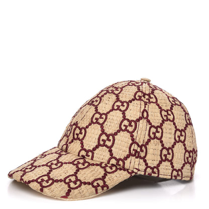 Gucci Raffia GG Monogram Elaphe Embroidered Aisha Baseball Hat M Ivory Bordeaux 1 of 7