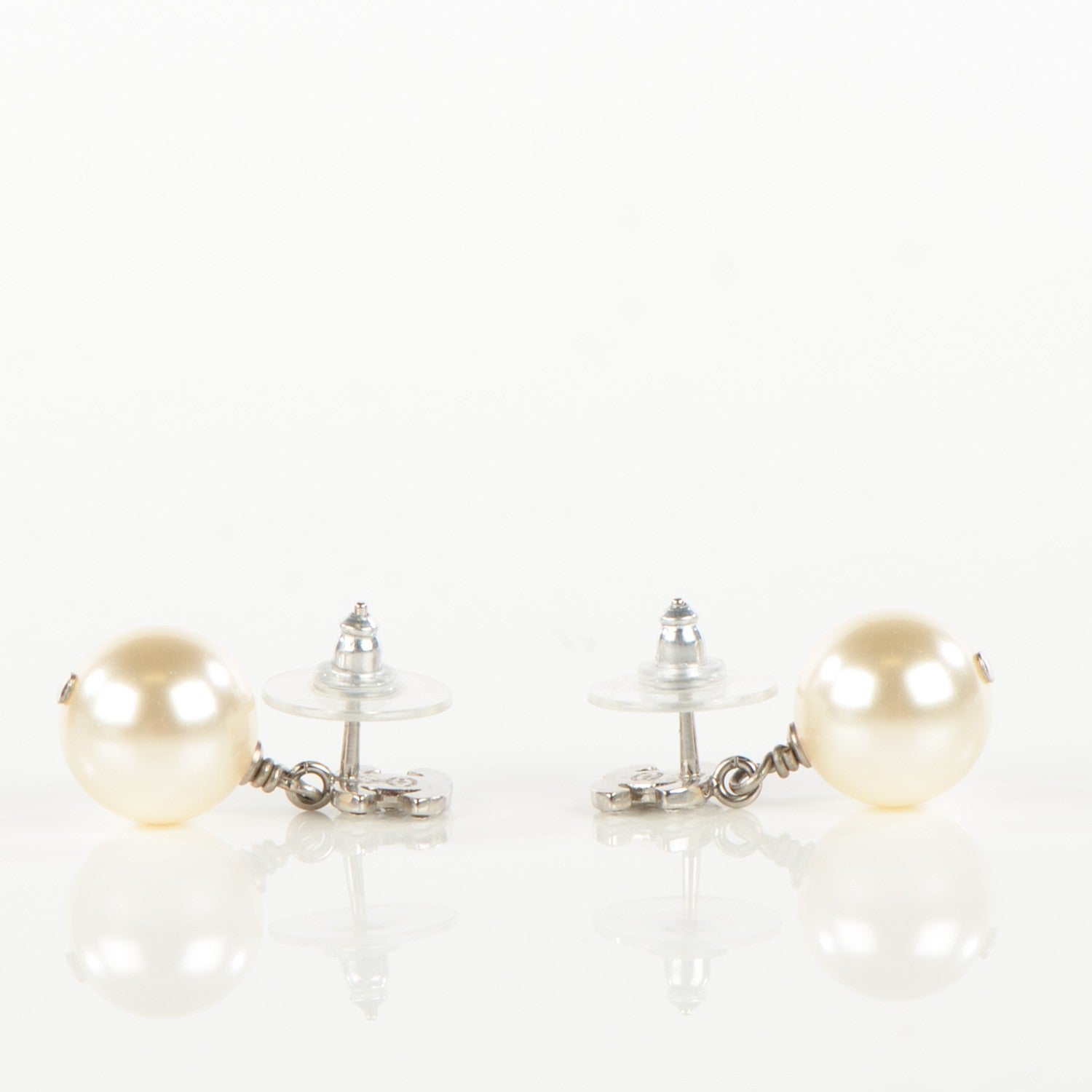 Chanel Crystal CC Pearl Drop Earrings Gold 3 of 4