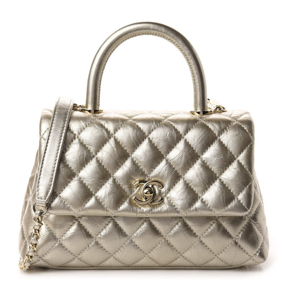 Chanel Metallic Aged Calfskin Quilted Mini Coco Handle Flap Gold 1 of 10