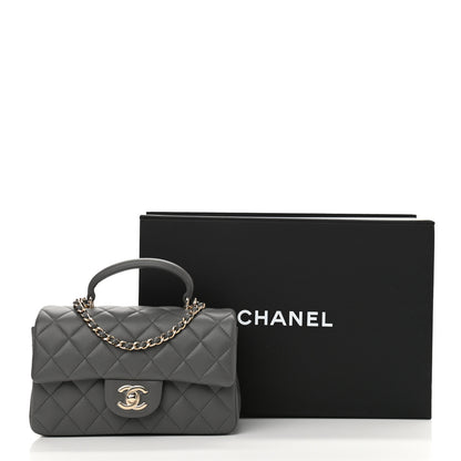 Chanel Lambskin Quilted Mini Top Handle Rectangular Flap Dark Grey 11 of 11