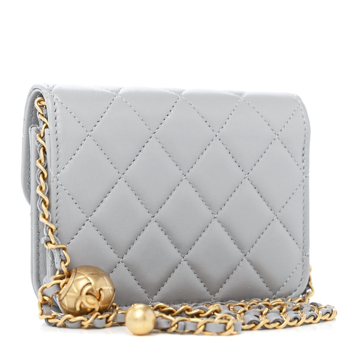 Lambskin Quilted Pearl Crush Clutch With Chain Grey