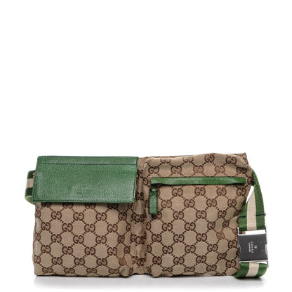 Gucci GG Monogram Web Double Pocket Belt Bag Green 1 of 7