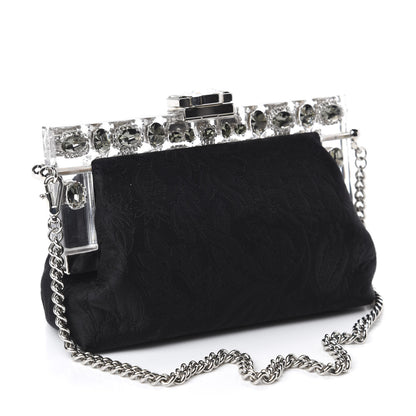 Dolce & Gabbana Satin Lace Crystal Embellished Plexis Glass Chain Clutch Black 3 of 9