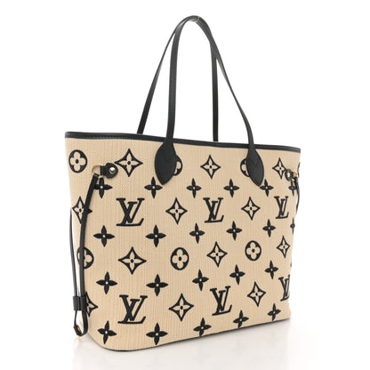 Louis Vuitton Cotton Monogram Embroidered Neverfull MM Beige Black 4 of 10