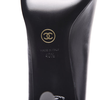 Chanel Lambskin Calfskin Patent Cap Toe CC Pumps 40.5 Black 6 of 12
