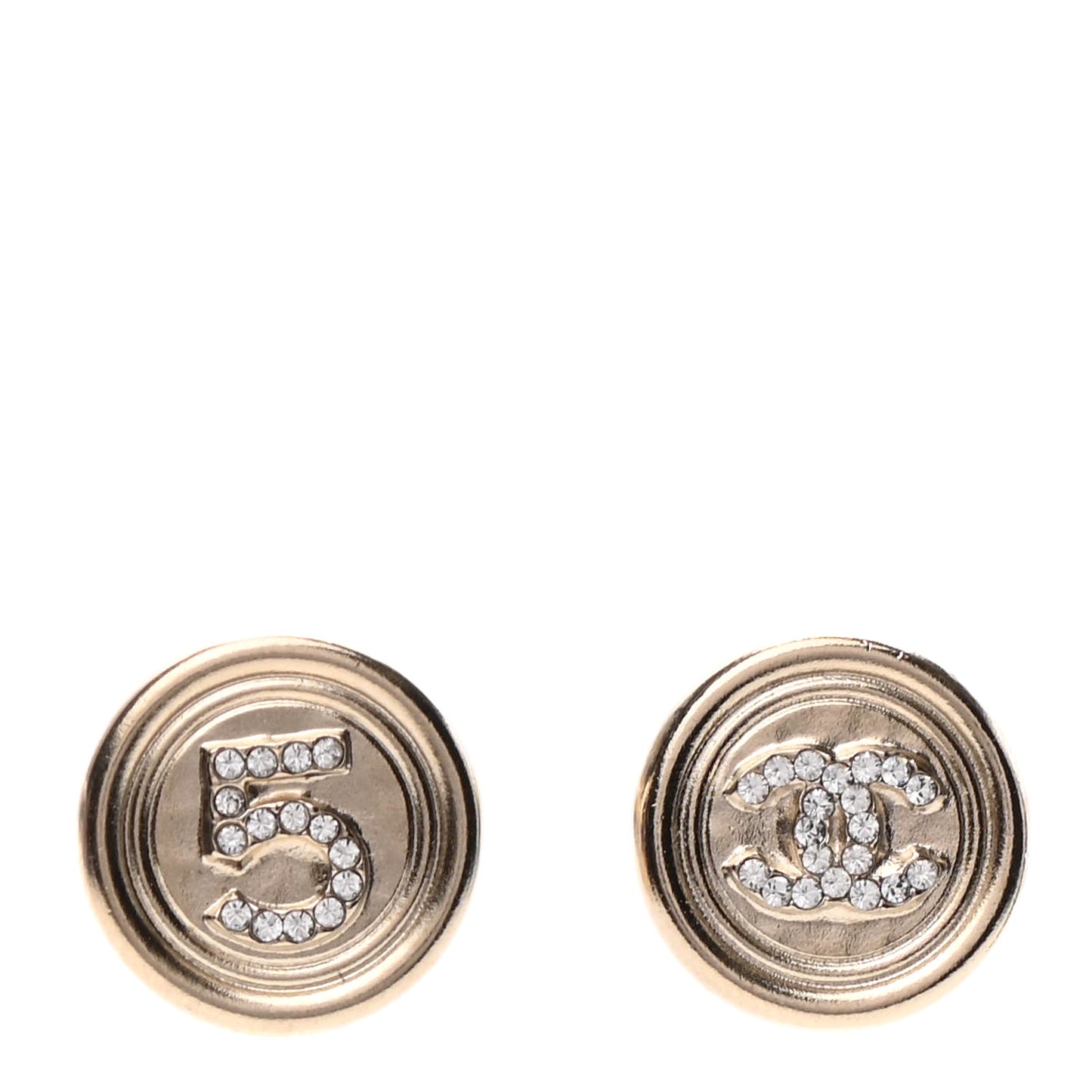 Crystal CC Round Earrings Light Gold