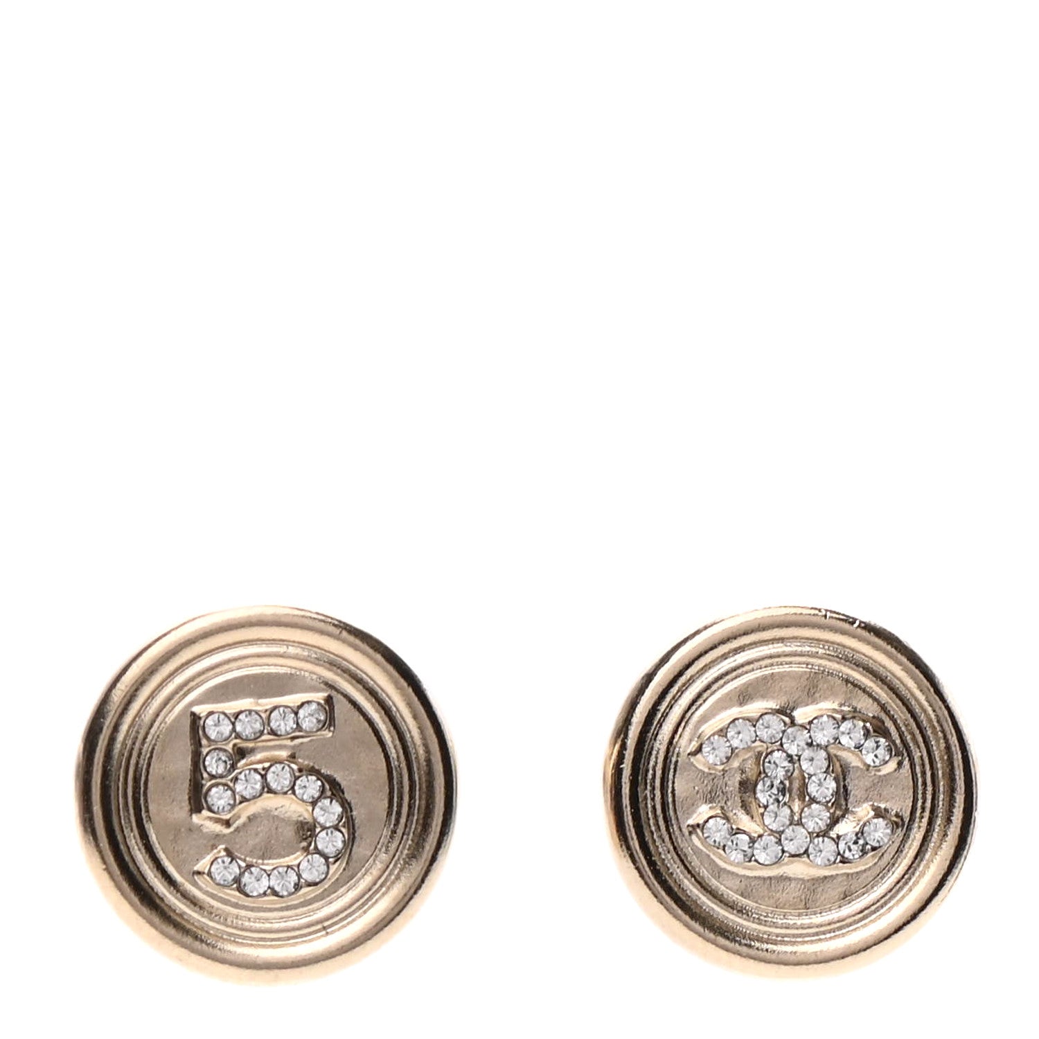 Chanel Crystal CC Round Earrings Light Gold 1 of 4
