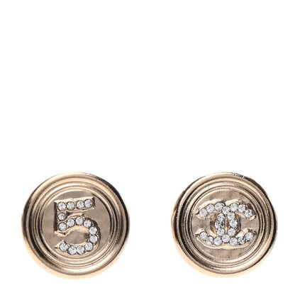 Chanel Crystal CC Round Earrings Light Gold 1 of 4