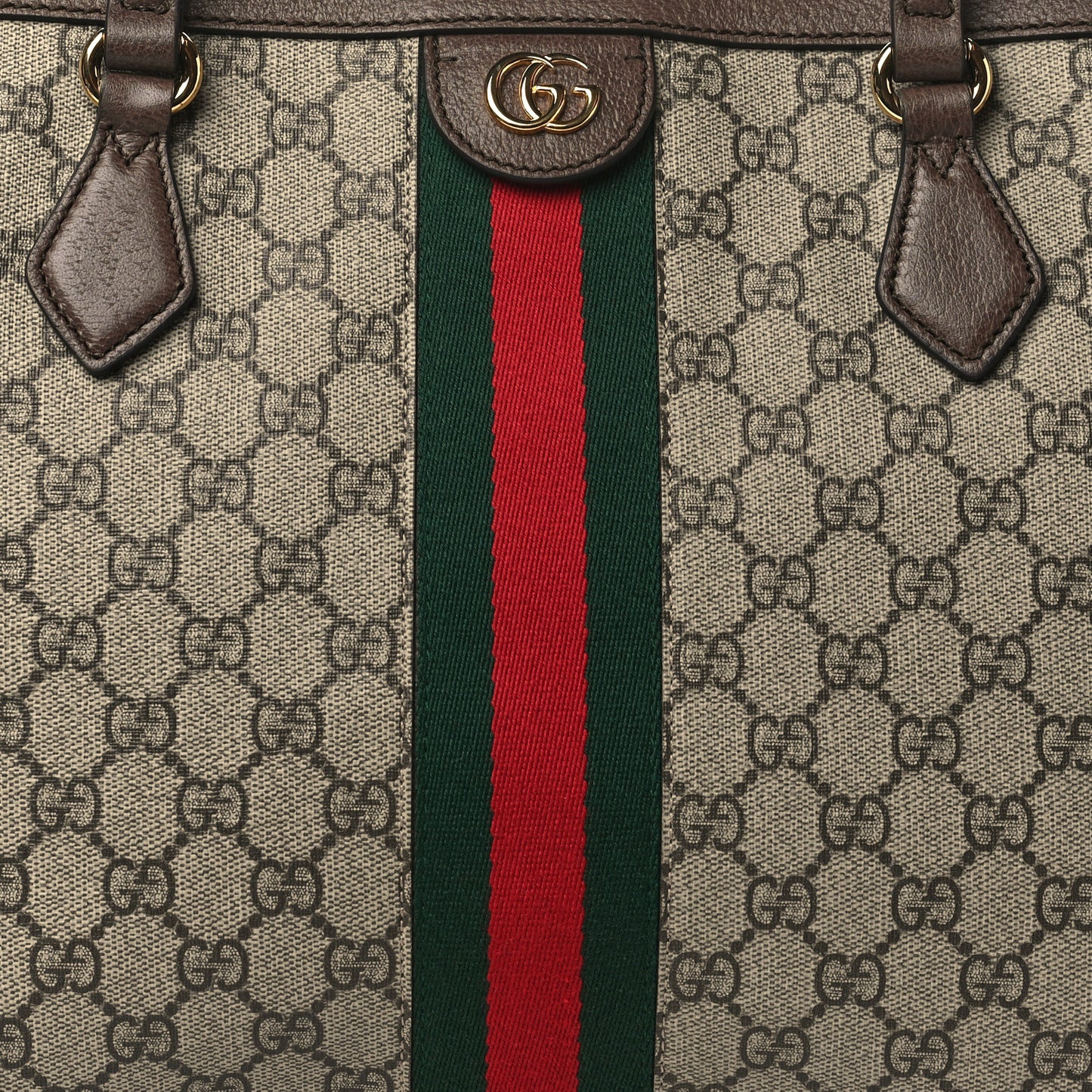 GG Supreme Monogram Textured Calfskin Web Medium Ophidia Shopping Tote Beige Ebony New Acero