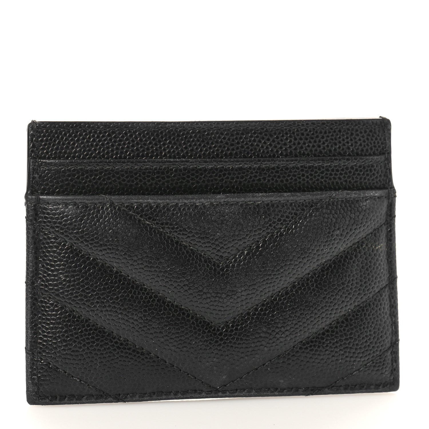 Saint Laurent Grain De Poudre Matelasse Chevron Monogram Credit Card Case Black 3 of 8