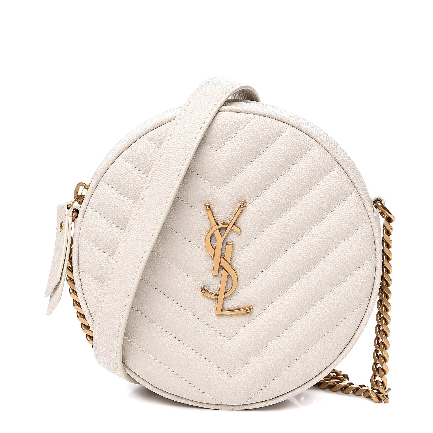 Saint Laurent Grain De Poudre Matelasse Chevron Quilted Round Vinyle Camera Bag White 1 of 8