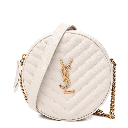 Saint Laurent Grain De Poudre Matelasse Chevron Quilted Round Vinyle Camera Bag White 1 of 8
