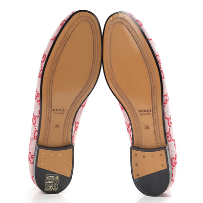 Gucci Canvas GG Monogram Horsebit Womens Jordaan Loafers 36 Gardenia Hibiscus Red 5 of 10
