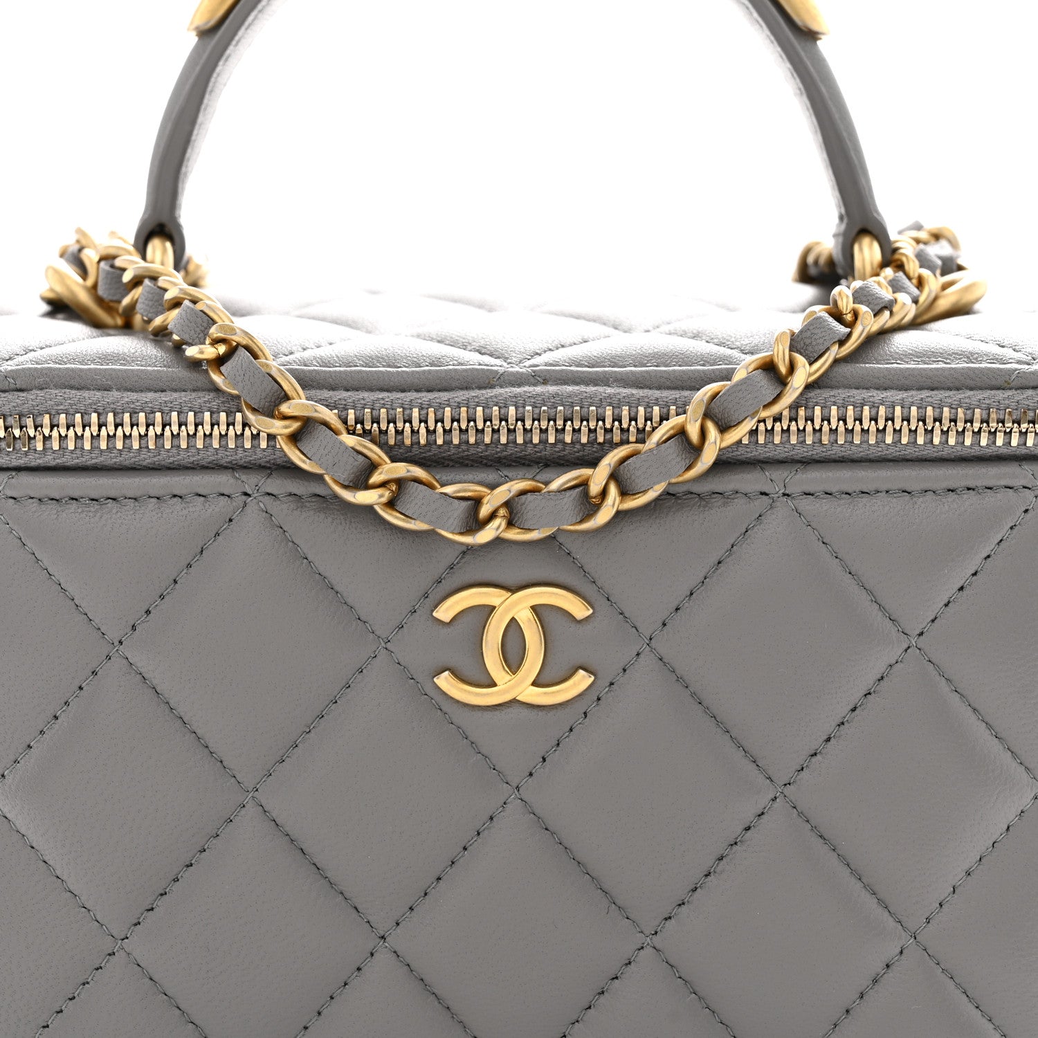 Chanel Lambskin Quilted Metal Small Top Handle Vanity Case With Chain Grey 8 of 11