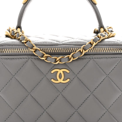 Chanel Lambskin Quilted Metal Small Top Handle Vanity Case With Chain Grey 8 of 11