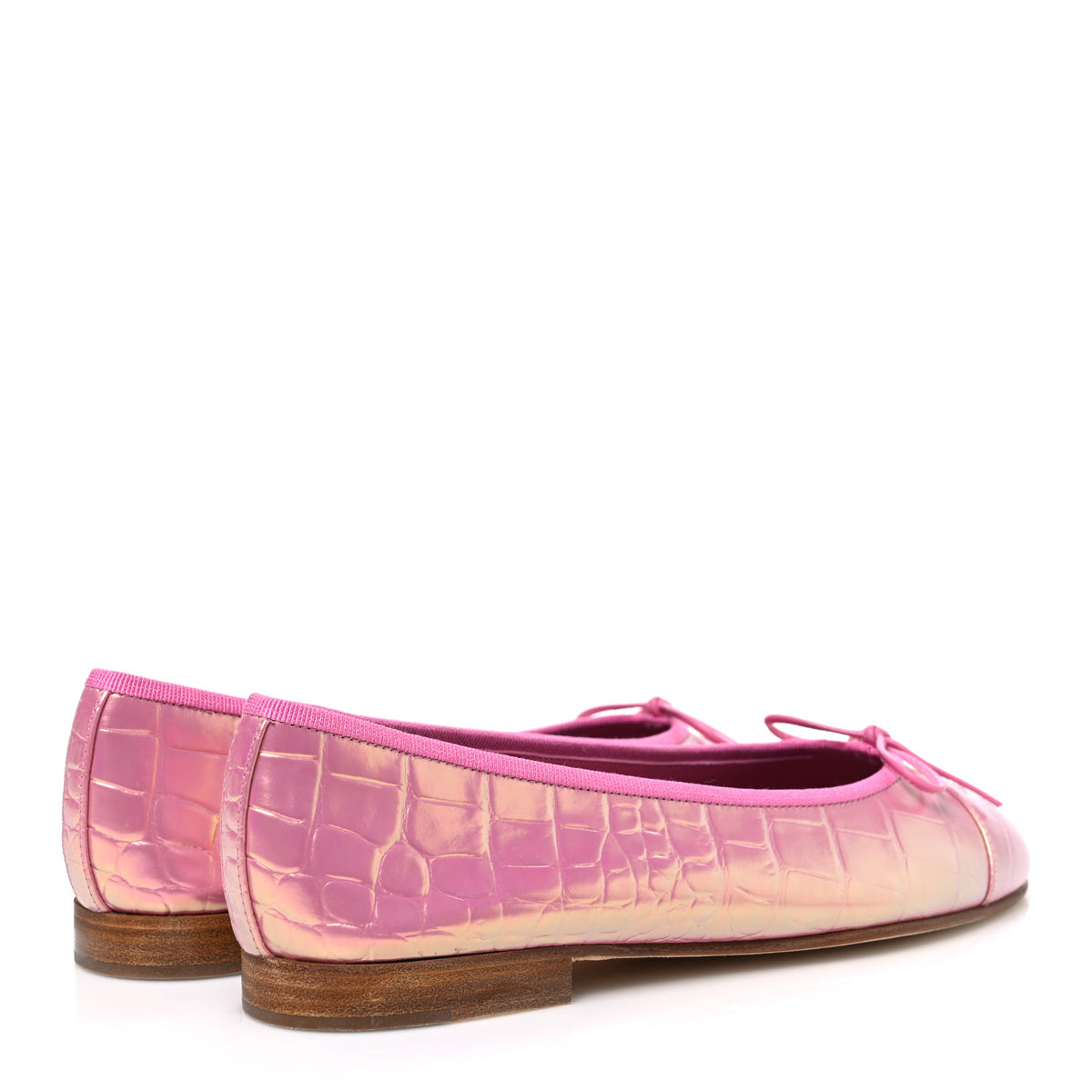 Iridescent Calfskin Crocodile Embossed Ballerina Flats 36.5 Pink