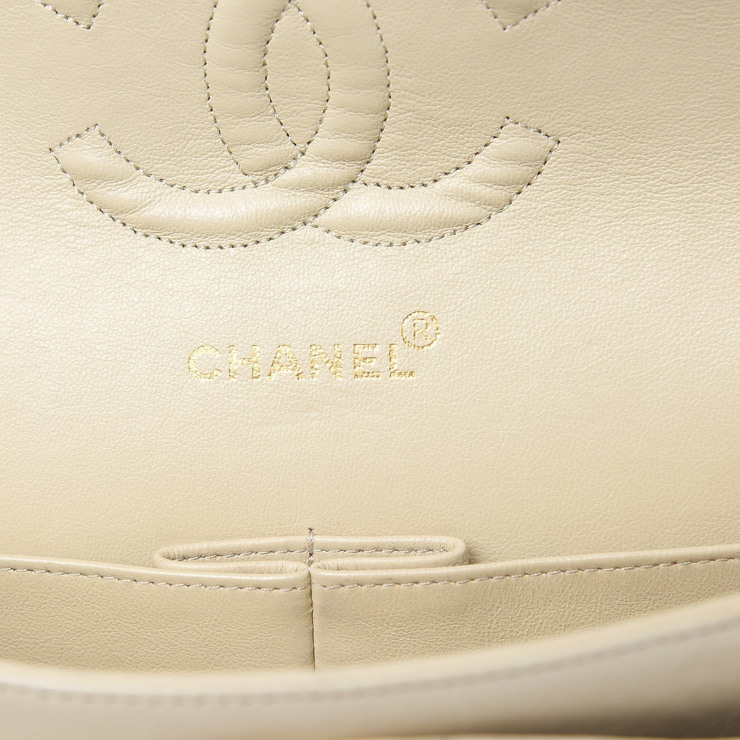 Lambskin Chevron Quilted Medium Double Flap Beige