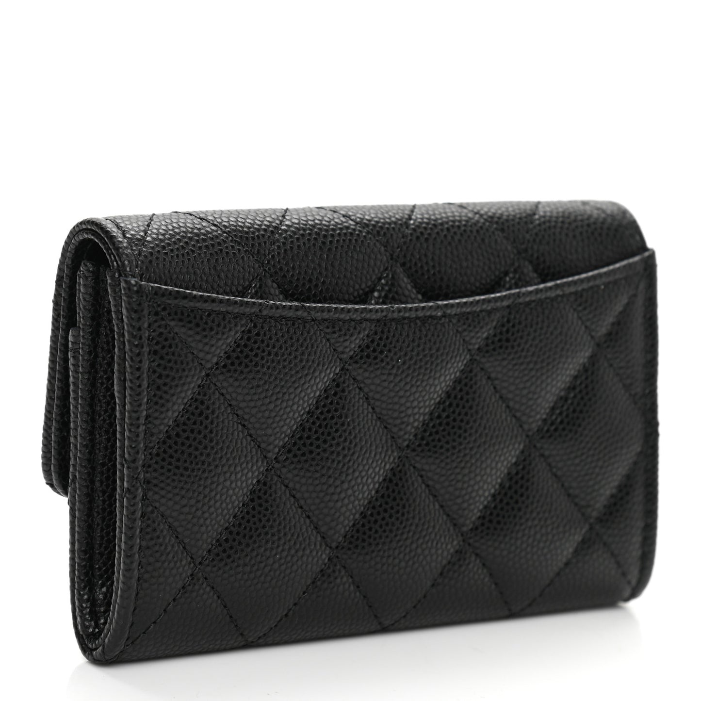 Caviar Quilted Enamel Coco Casino Flap Card Holder Wallet Black