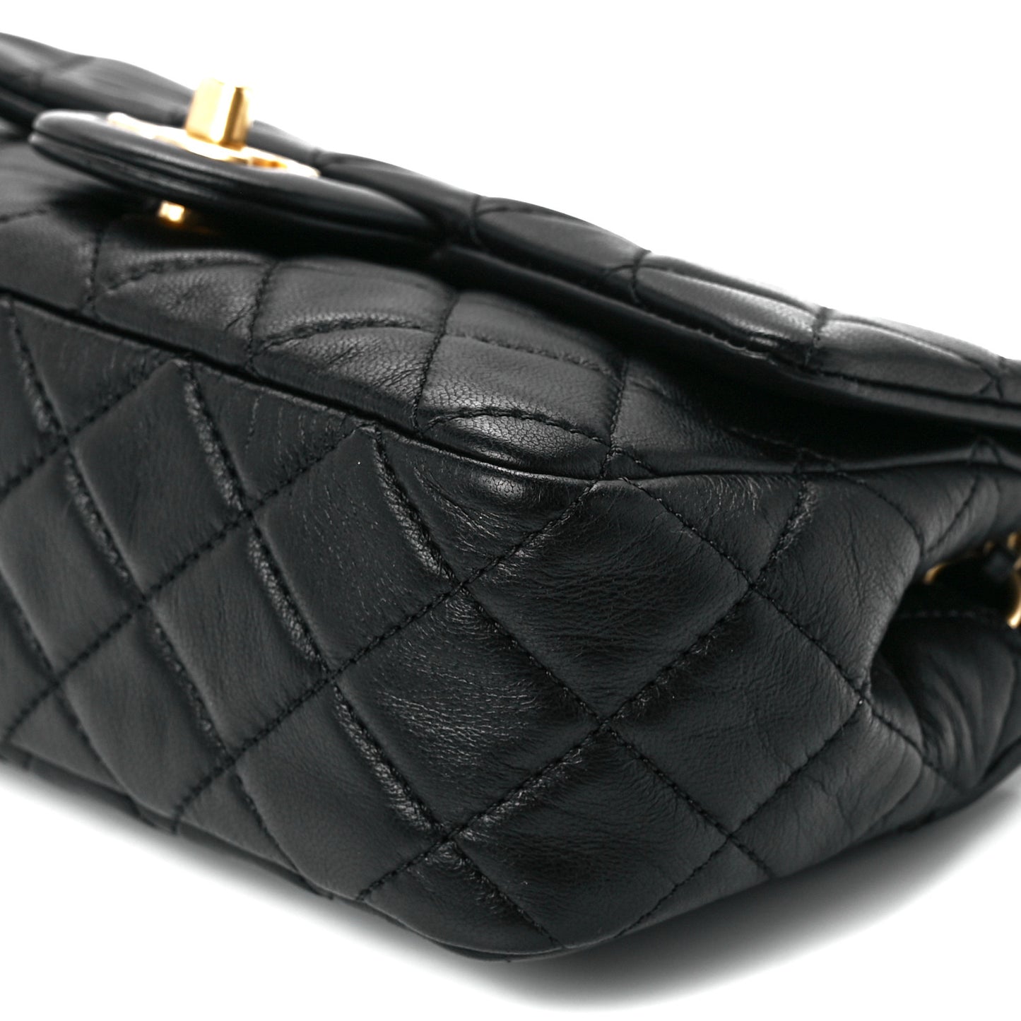 Lambskin Quilted Mini Rectangular Pearl Crush Flap Black