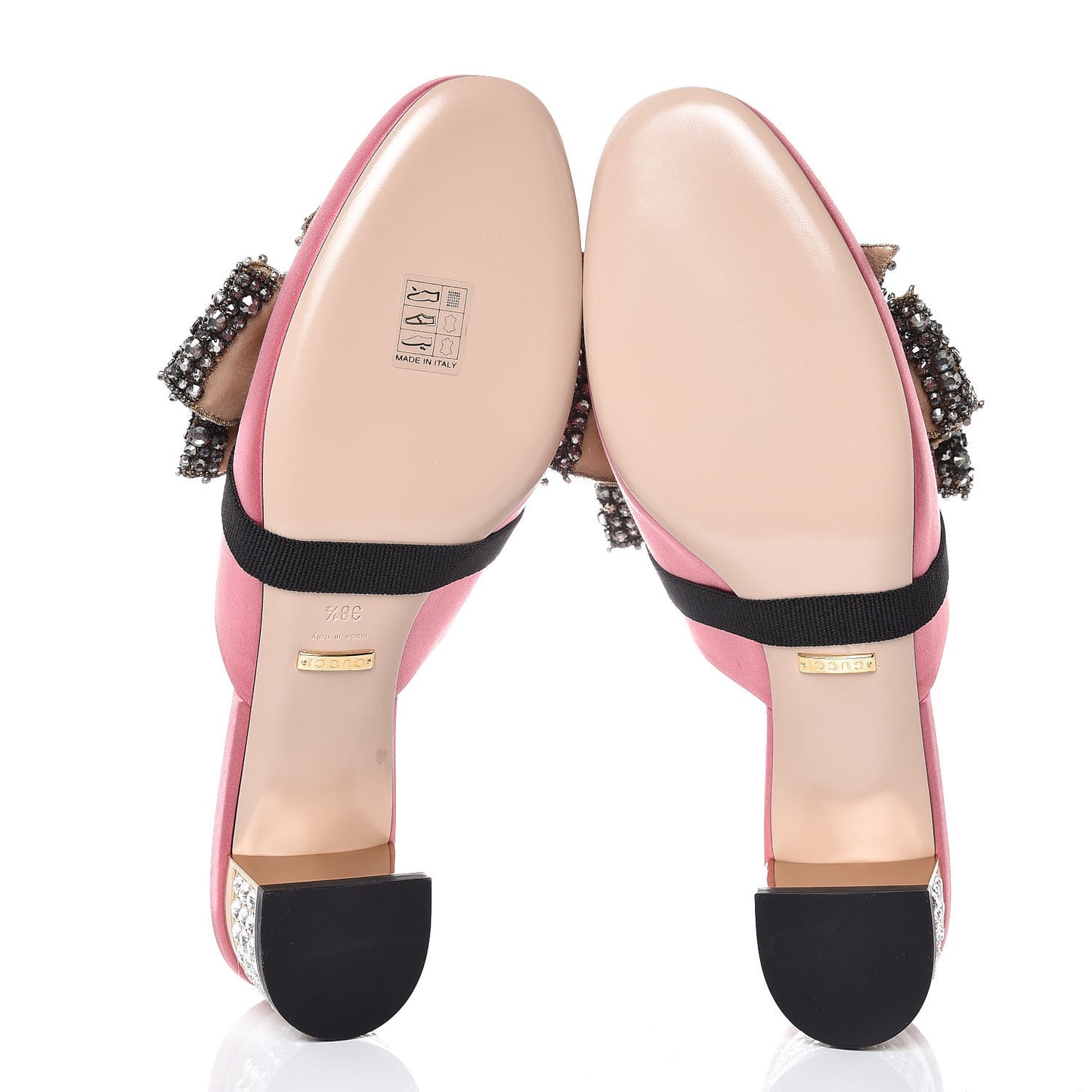 Silk Satin Crystal Embellished Bow Mules 38.5 Peonia