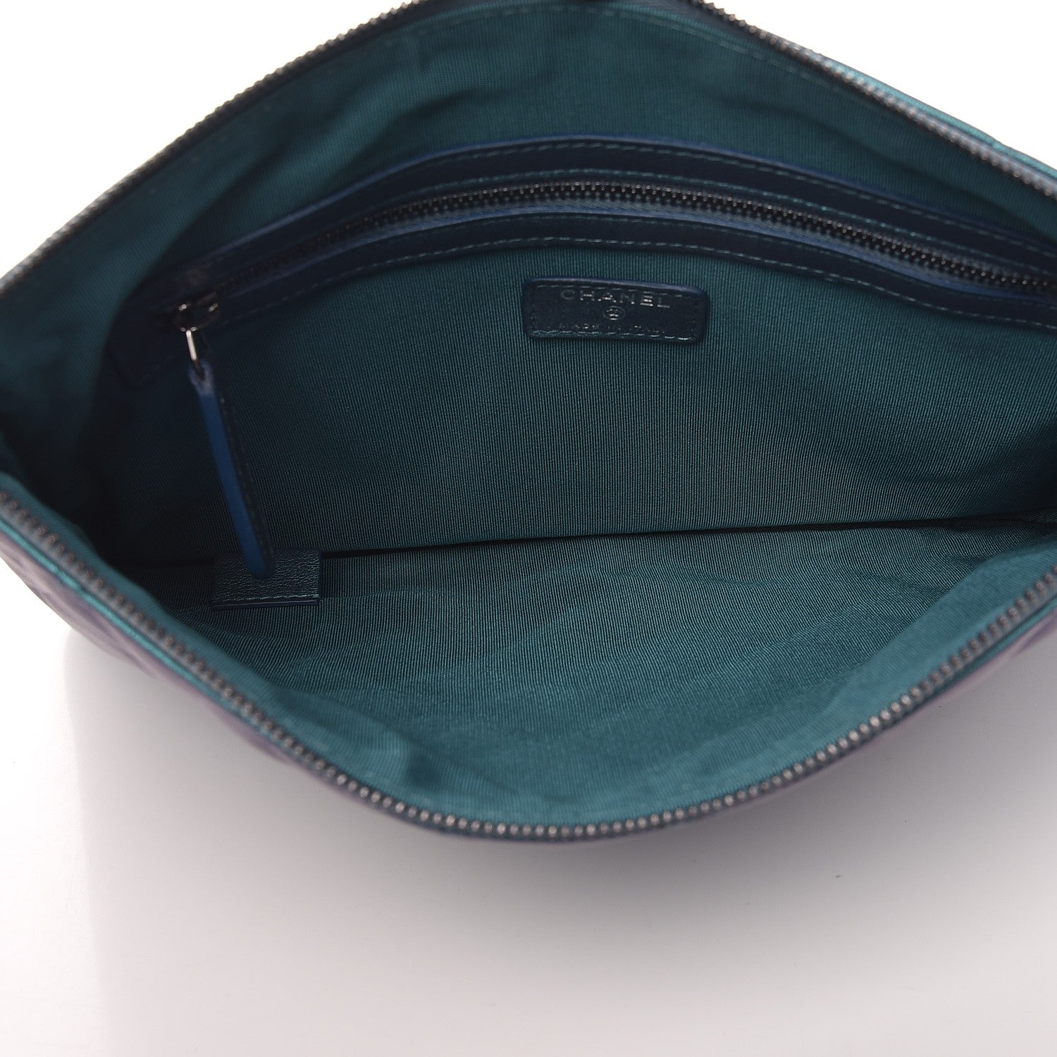 Chanel Iridescent Lambskin Quilted Medium Cosmetic Case Turquoise 5 of 7