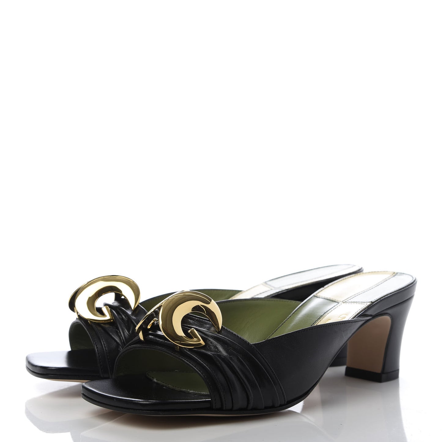 Malaga Kid Half Moon GG Square Toe Slide Sandals 36 Black