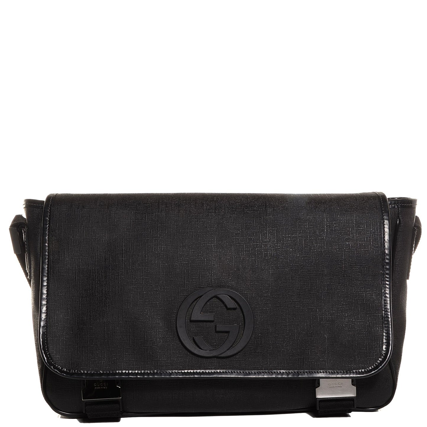 Coated Canvas Interlocking G Double Buckle Flap Messenger Bag Black